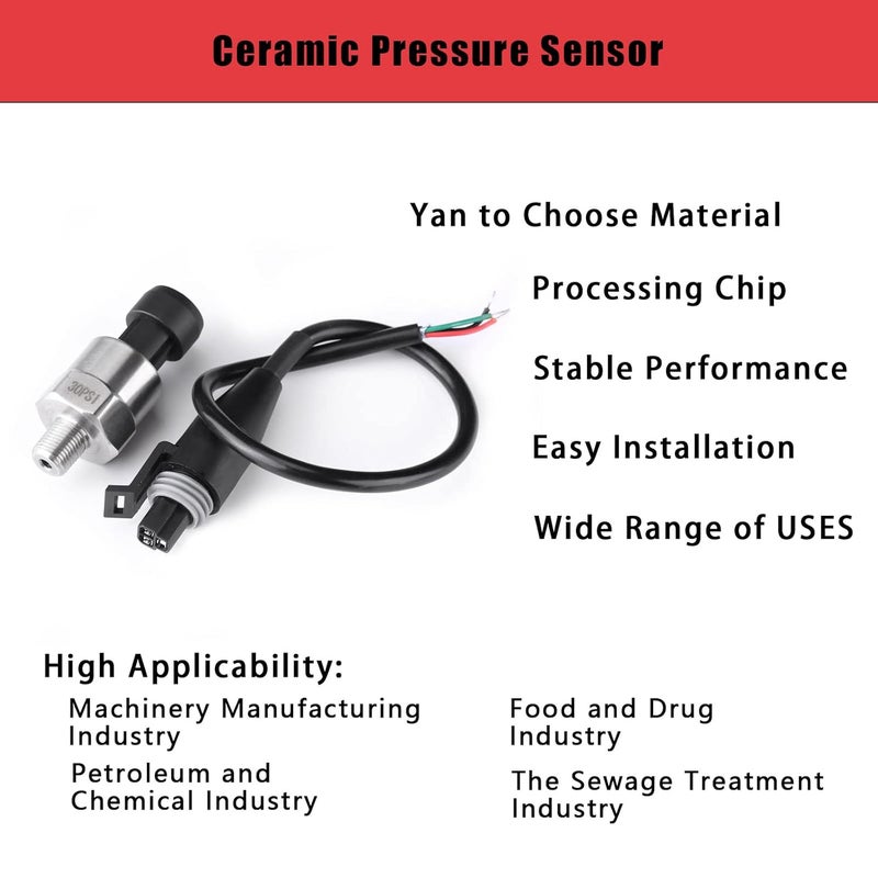 Flylin Pressure Transducer Sender Sensor with Connector, Stainless Steel 1/8”-27 NPT Pressure Transducer Sensor Compatible for Oil Fuel Air Water (30 PSI) - Image 3